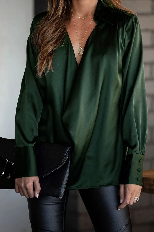Stilla | Satin Krave Draperet Bluse