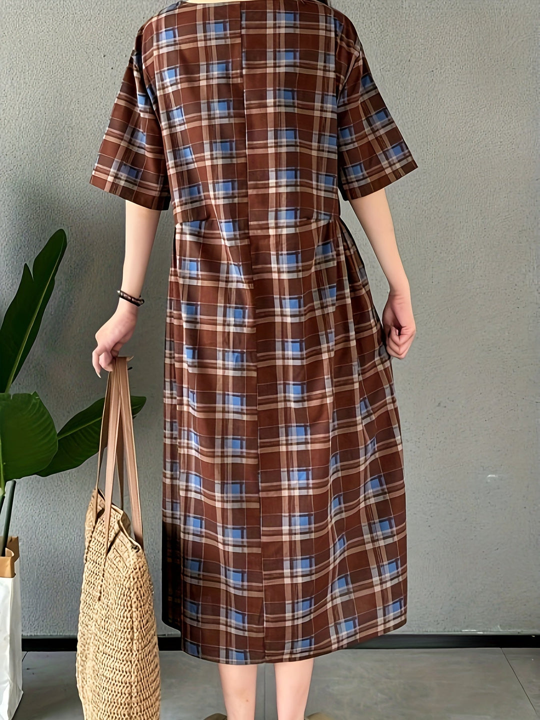 Stilla | Linned Kjole Med Tern Boho Stil Plus Size, Med Rund Hals Og Lommer