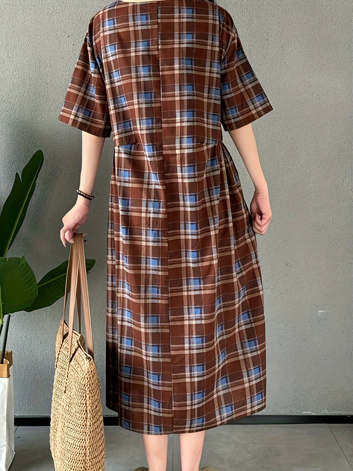 Stilla | Linned Kjole Med Tern Boho Stil Plus Size, Med Rund Hals Og Lommer