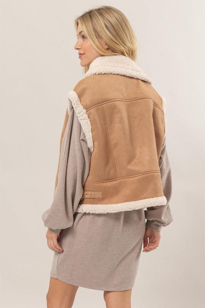 Stilla | SUEDE-jakke med kontrastpels og lynlås