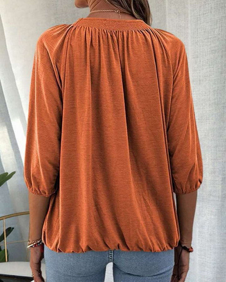 Stilla | Plisseret bluse med 3/4-ærmer