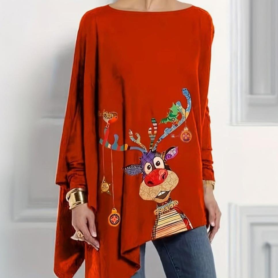 Stilla | Smuk Rød Off Shoulder Bluse Med Dyreprint