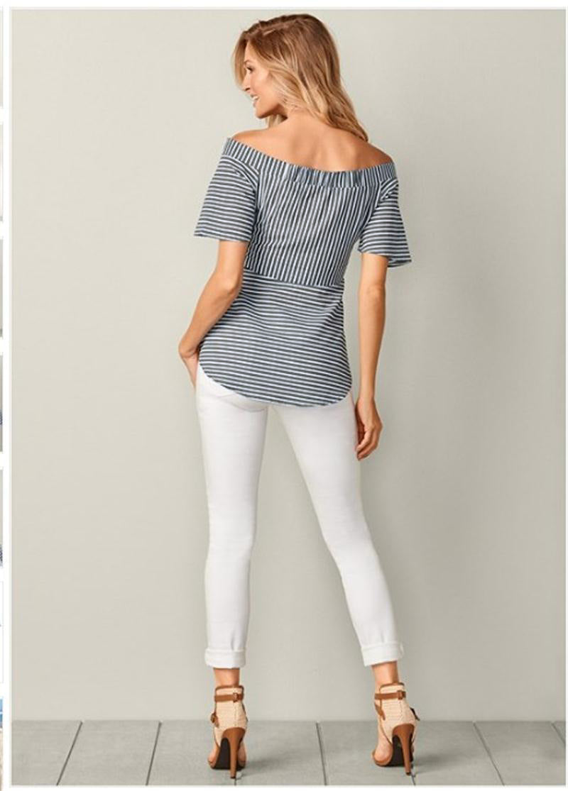 Dame Off-Shoulder Stribet Peplum Top Stilla