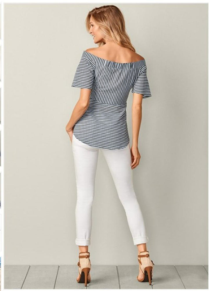 Dame Off-Shoulder Stribet Peplum Top Stilla