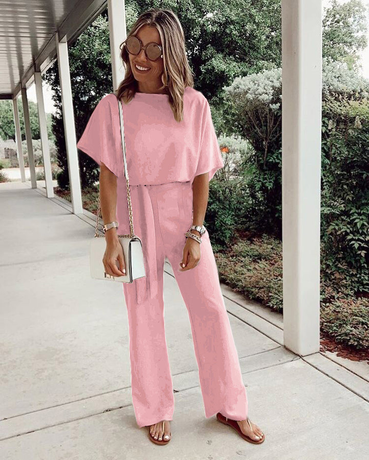Damer elegant jumpsuit med vide ben og smart bælte Stilla
