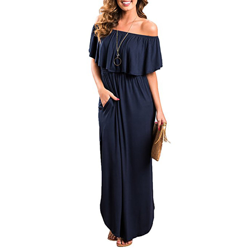 Dame maxikjole med off-shoulder design og sidelisk Stilla