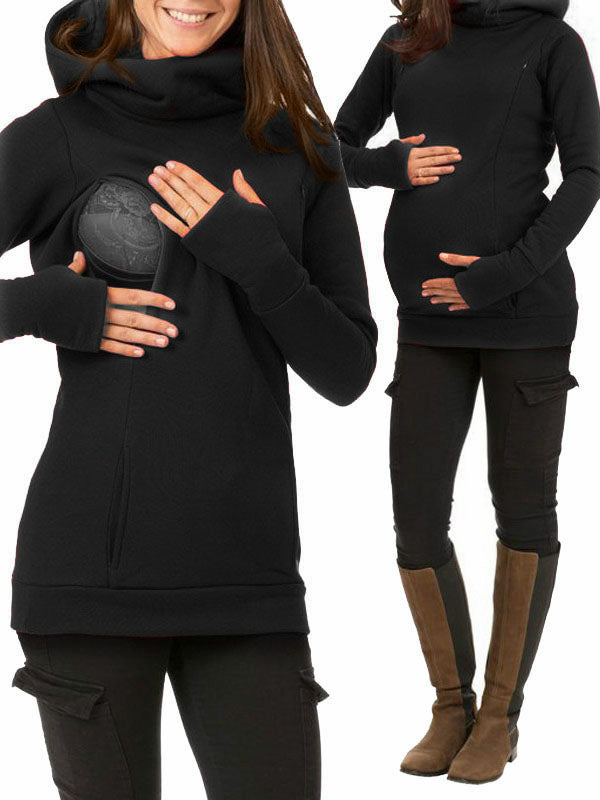 Stilla | Dolcevita Med Lommer Og Hætte Amme Sweater Gravid Sweatshirt
