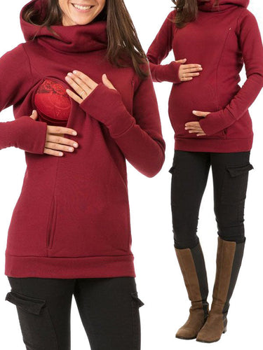 Stilla | Dolcevita Med Lommer Og Hætte Amme Sweater Gravid Sweatshirt