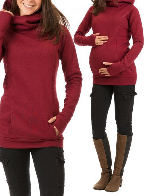 Stilla | Dolcevita Med Lommer Og Hætte Amme Sweater Gravid Sweatshirt