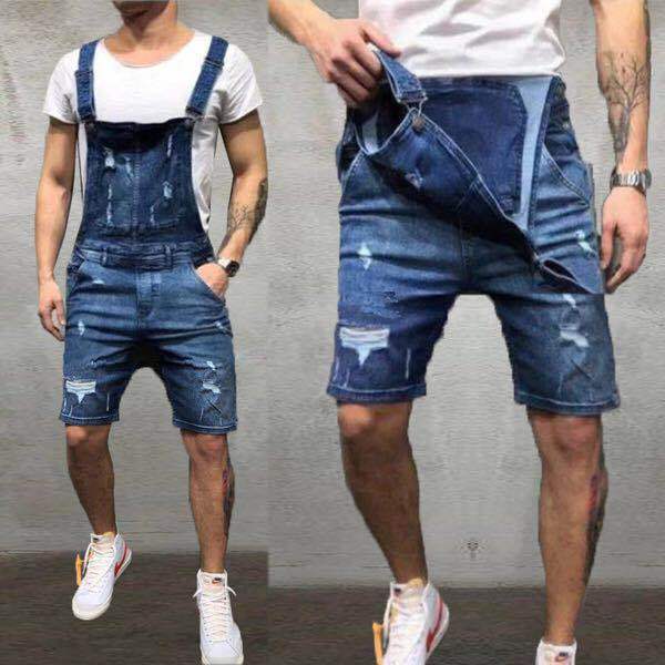 Herrer denim overalls i moderne used look med justerbare stropper Stilla