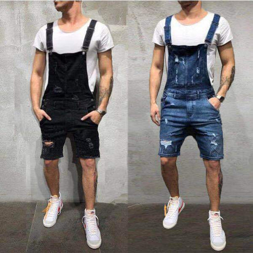 Herrer denim overalls i moderne used look med justerbare stropper Stilla