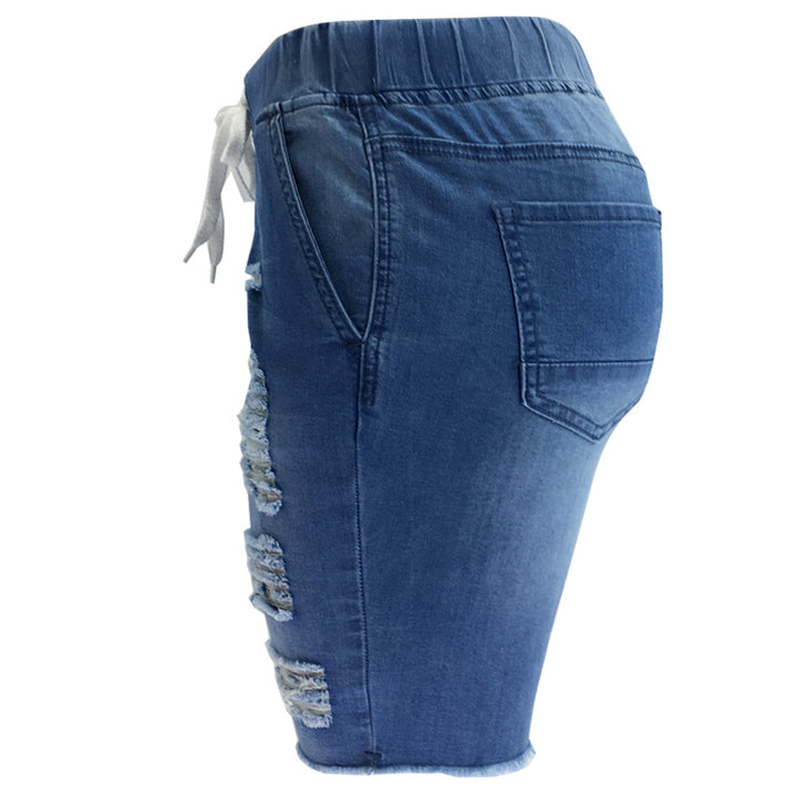 Dame afslappede denim shorts med elastisk talje og slidt look Stilla