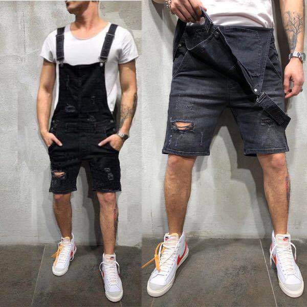 Herrer denim overalls i moderne used look med justerbare stropper Stilla