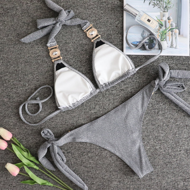 Kvinder Glitrende Halterneck Bikini Sæt Stilla