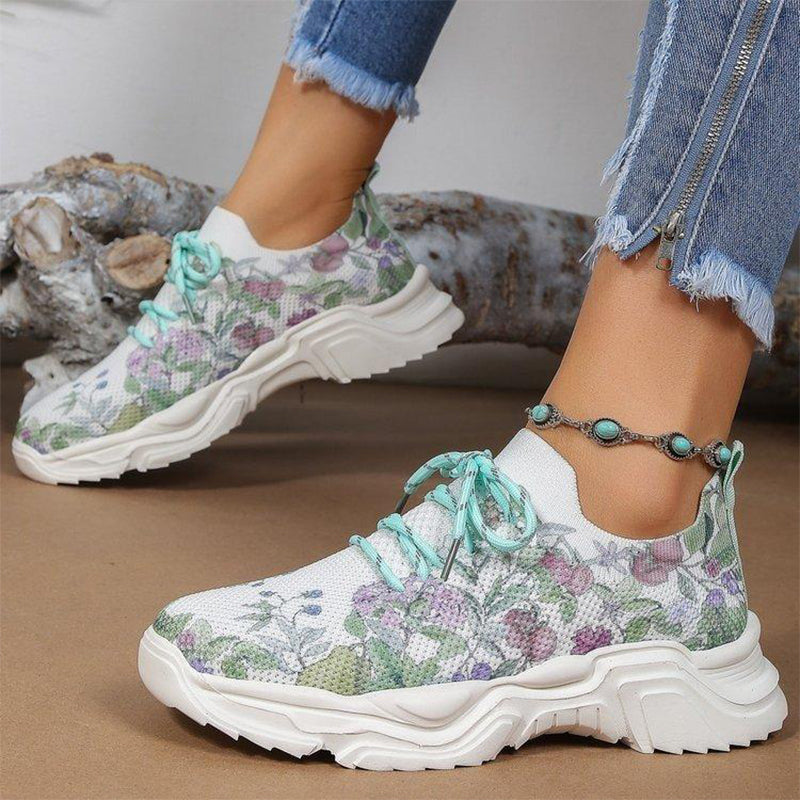Stilla | Åndbare Ortopædiske Sneakers Med Snørebånd Og Blomsterdesign