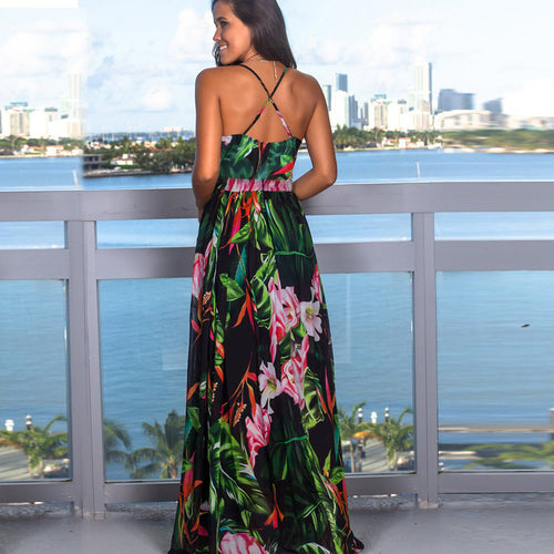 Stilla | Deep V-hals Blomstermønster Maxi Kjole