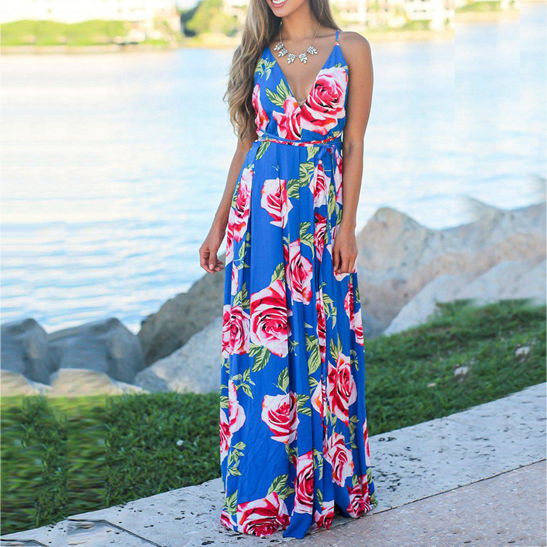 Stilla | Deep V-hals Blomstermønster Maxi Kjole