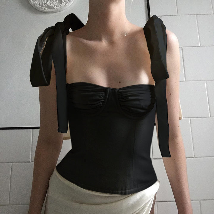 Dame Ruffles Detail Bindebånd Skuldertop Stilla
