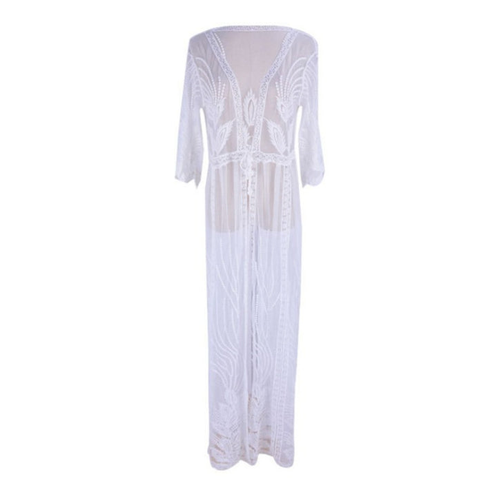 Dame gennemsigtig strandkimono med romantiske spidsdetaljer Stilla