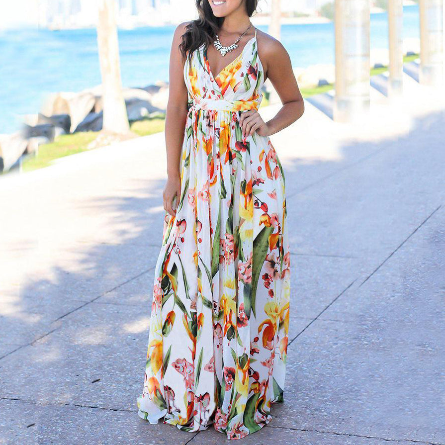 Stilla | Deep V-hals Blomstermønster Maxi Kjole
