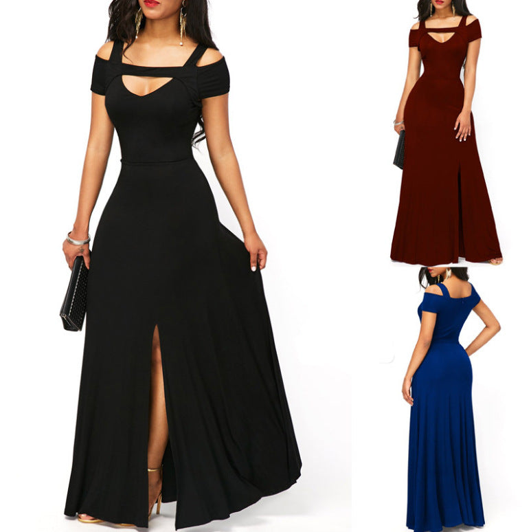 Kvinders maxikjole med off-shoulder design og elegant slids Stilla