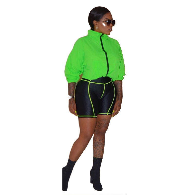 Dame Sporty Sæt med luftig Jakke og figursyet Cykelshorts Stilla