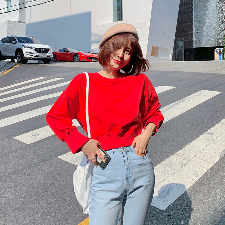 Kvindernes stribede cropped sweater med ballonærmer Stilla
