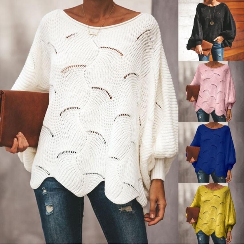 Kvinders Oversized Strikket Sweater med Tekstur Wavesmønster og Bredde Ærmer Stilla