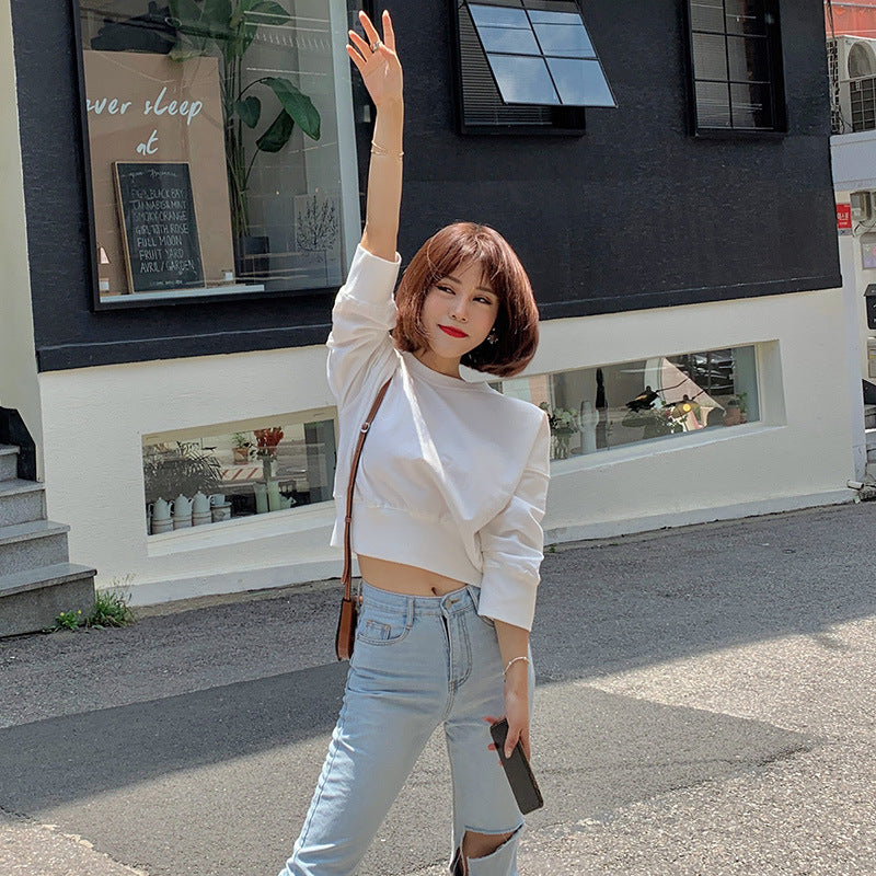 Kvindernes stribede cropped sweater med ballonærmer Stilla