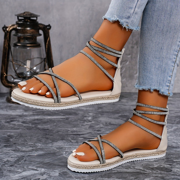 Stilla | Sommer Sandaler Til Damer Med Krydsende Stropper Sort Beige, Elegante Og Komfortable