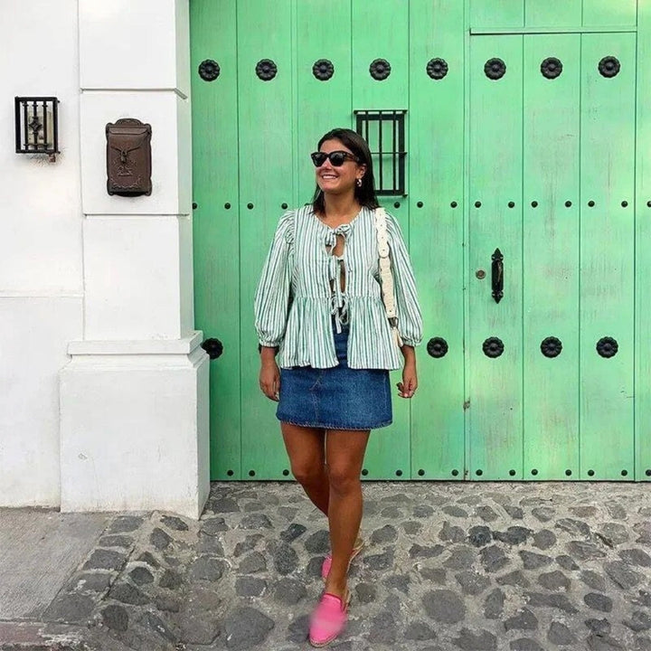 Stilla | Stribet Bånd Front Peplum Bluse