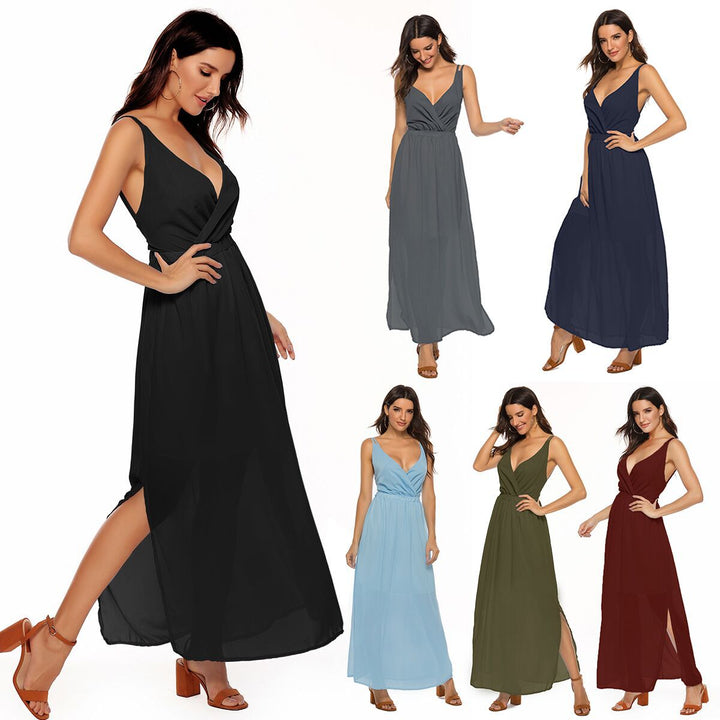 Dame maxi kjole med elegant omslag design og flatterende silhuet