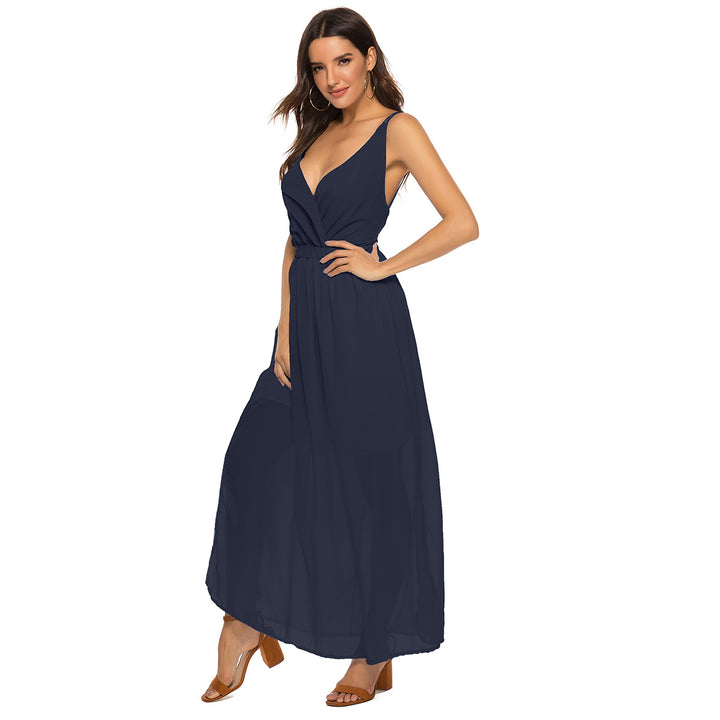 Dame maxi kjole med elegant omslag design og flatterende silhuet