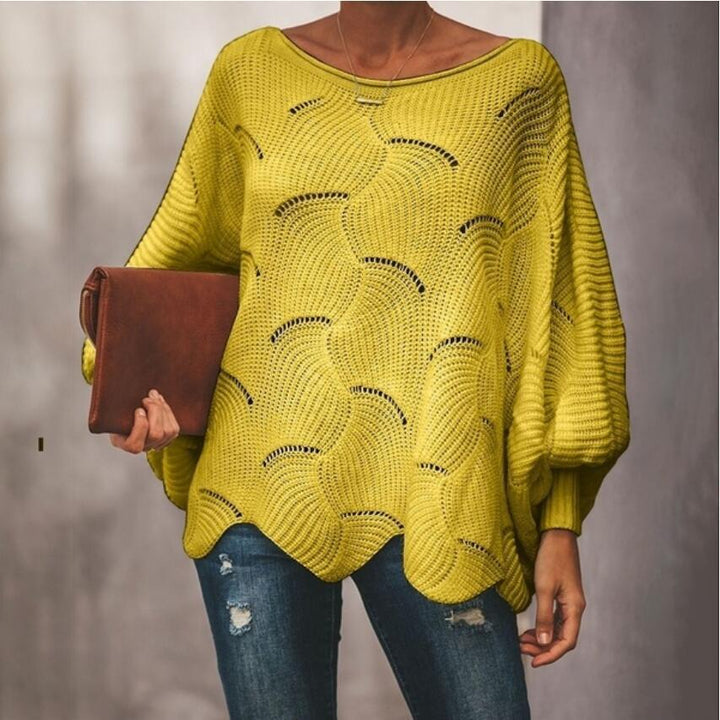 Kvinders Oversized Strikket Sweater med Tekstur Wavesmønster og Bredde Ærmer Stilla
