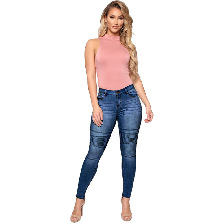 Dame figurtilpassede skinny jeans med strukturerede pyntesømme Stilla