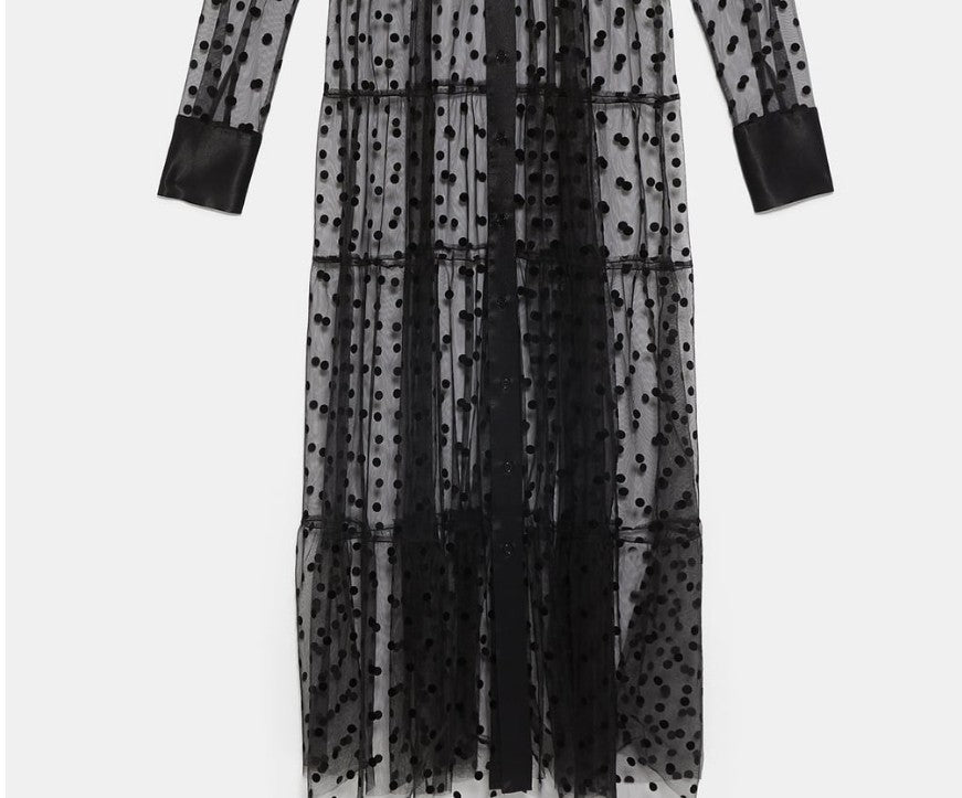 Dame Længere transparent Duster med prikket design og elegante ærmer Skovae