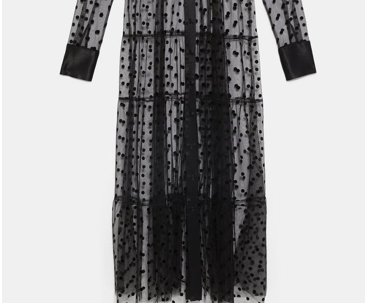 Dame Længere transparent Duster med prikket design og elegante ærmer Skovae