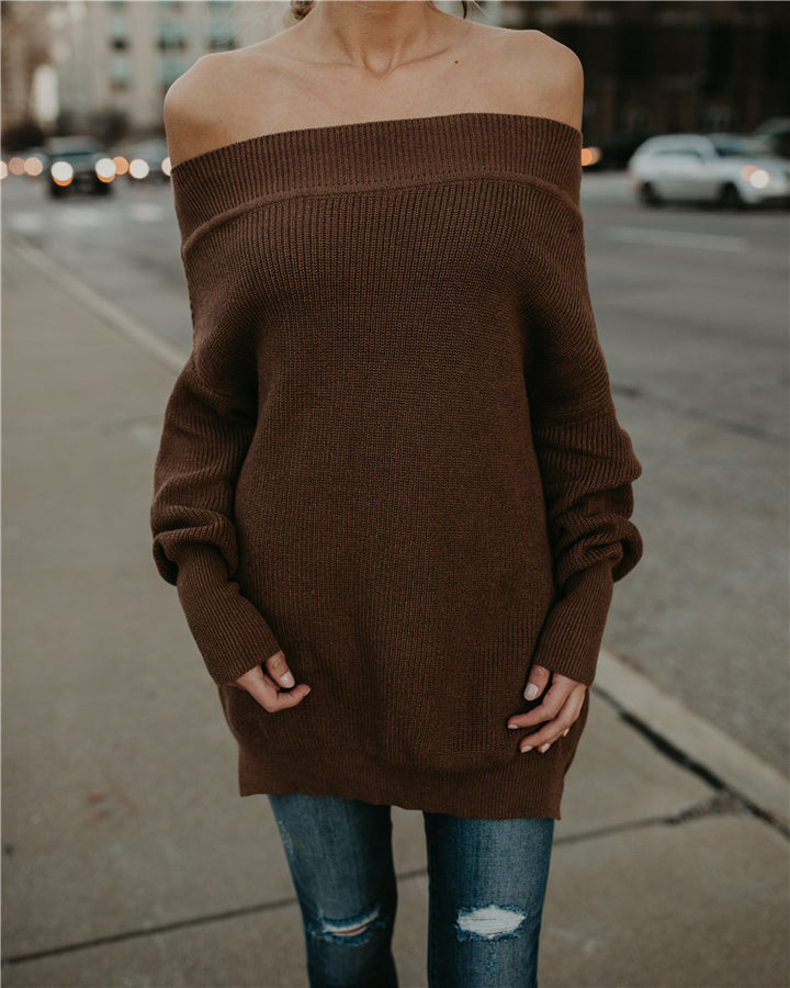 Damer afslappet off-shoulder strikpullover med løs pasform og stribet design Stilla