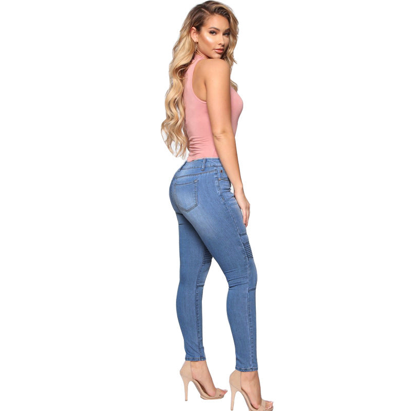 Dame figurtilpassede skinny jeans med strukturerede pyntesømme Stilla