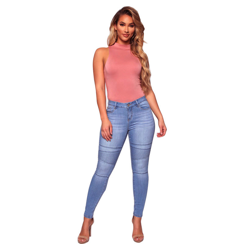 Dame figurtilpassede skinny jeans med strukturerede pyntesømme Stilla