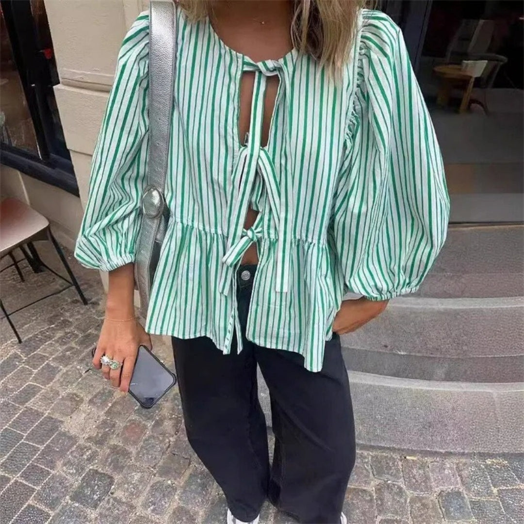 Stilla | Stribet Bånd Front Peplum Bluse