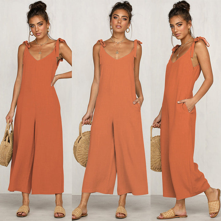Dame Elegant Jumpsuit med Spaghetti-stropper og bred benudskæring Stilla