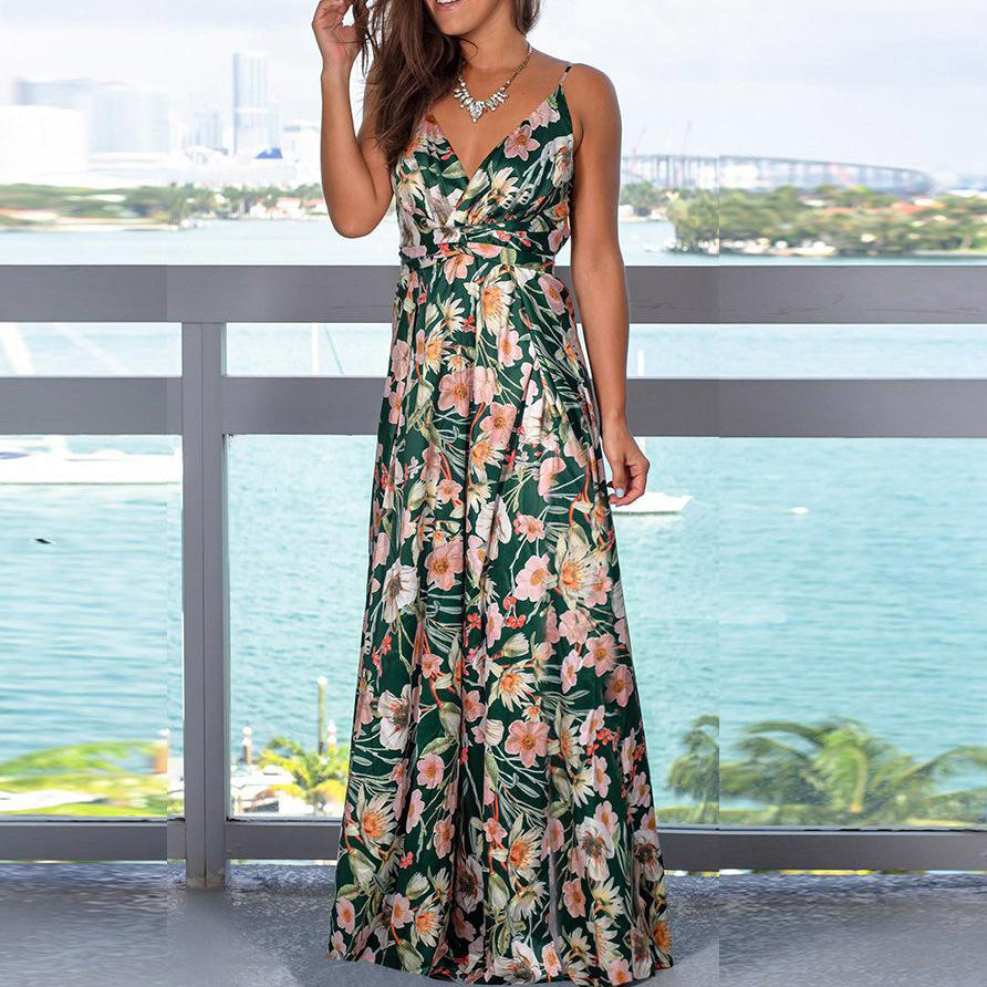 Stilla | Deep V-hals Blomstermønster Maxi Kjole