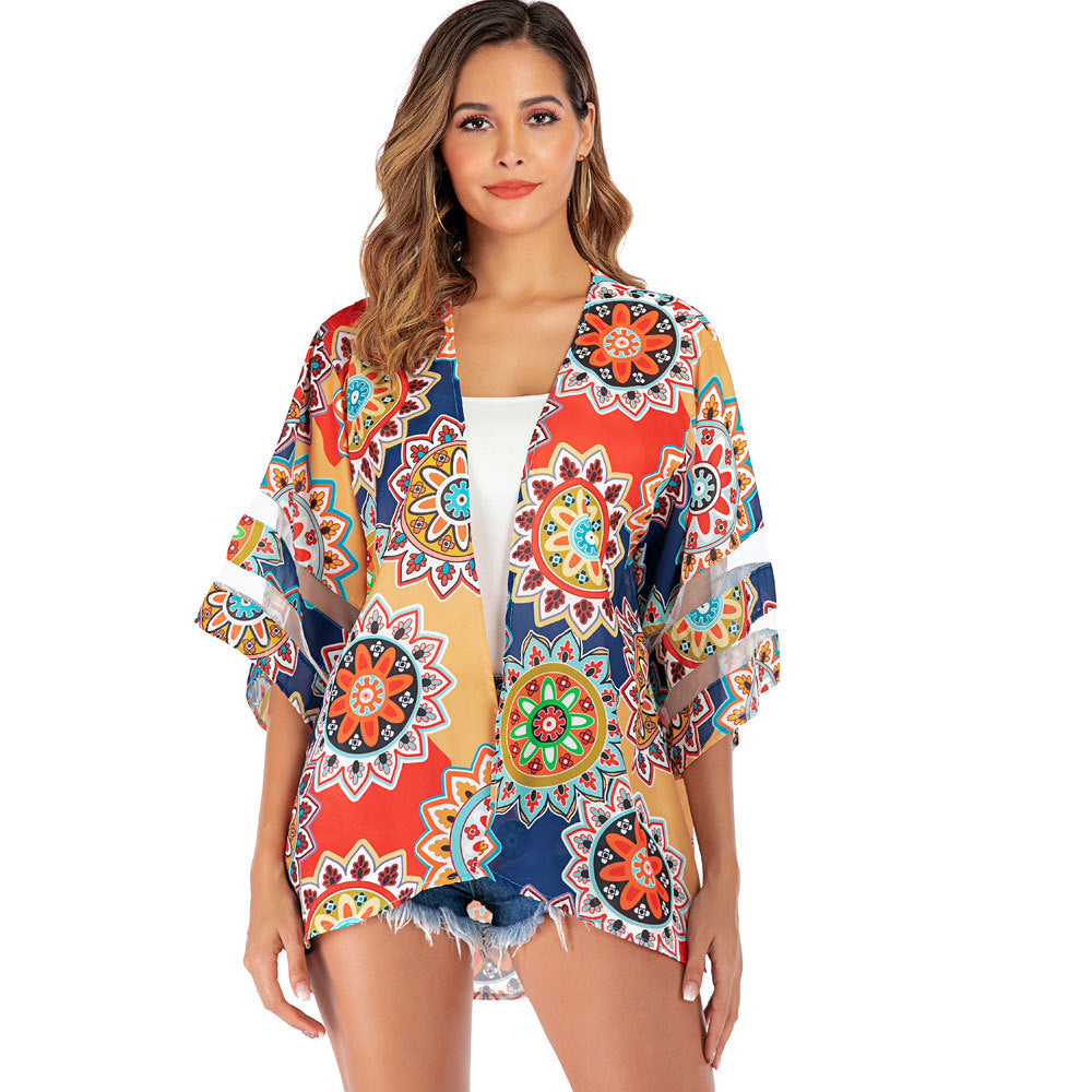Dame Letvægts Kimono med farverigt Mandala-Mønster Stilla