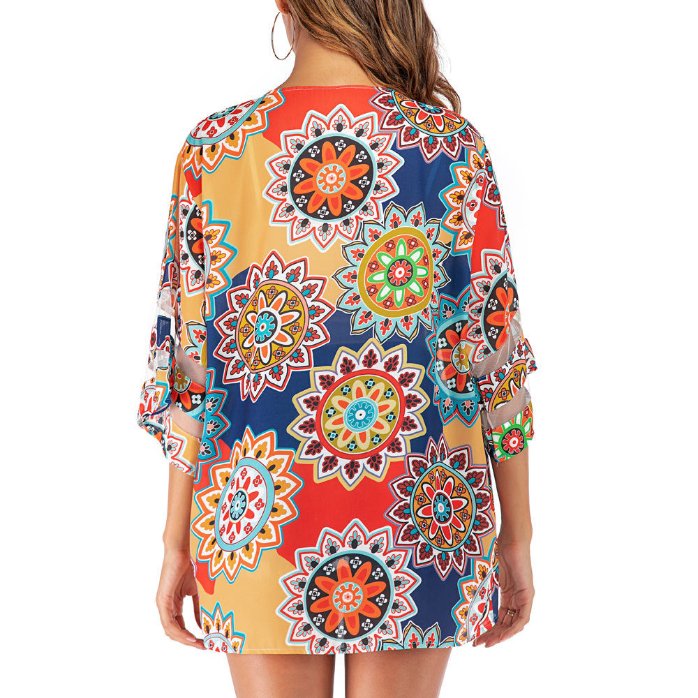 Dame Letvægts Kimono med farverigt Mandala-Mønster Stilla