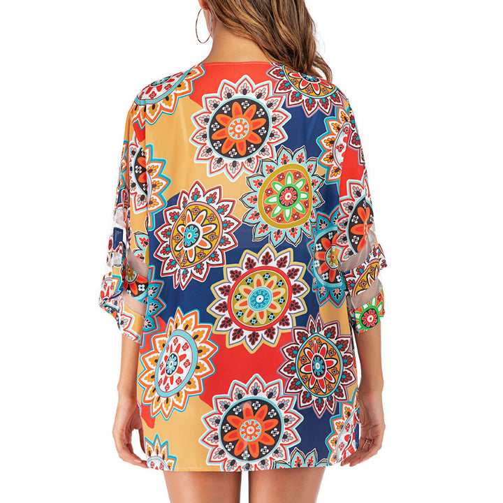 Dame Letvægts Kimono med farverigt Mandala-Mønster Stilla