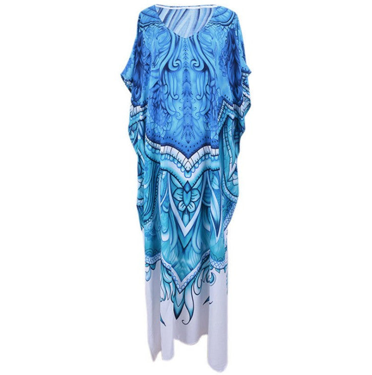 Dame Strandkaftan med kunstnerisktryk og flydende snit Stilla