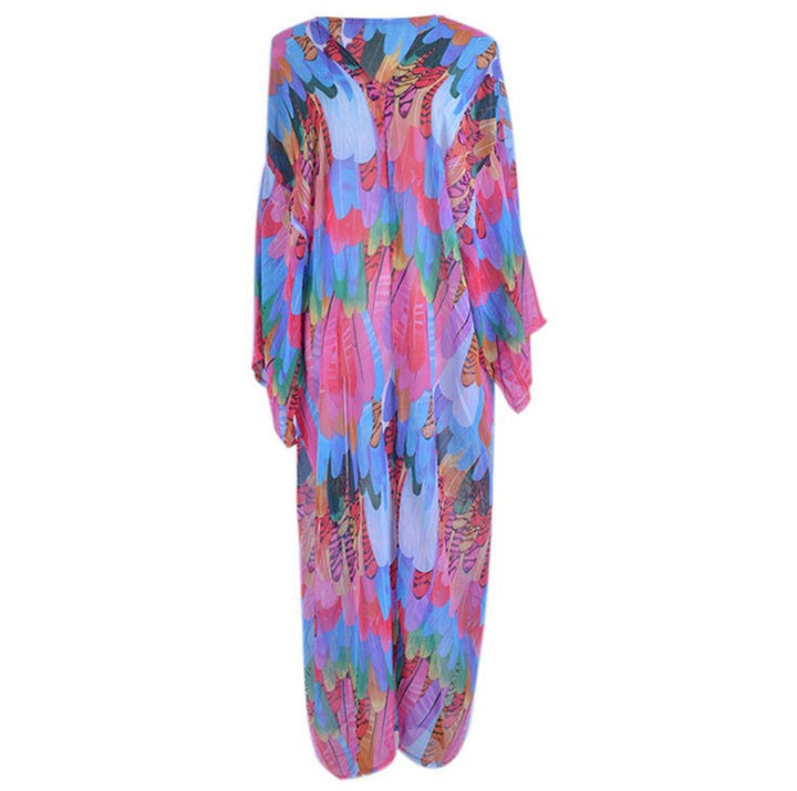 Dame Gennemsigtig Strandkimono med farverigt Fjerdesign Stilla