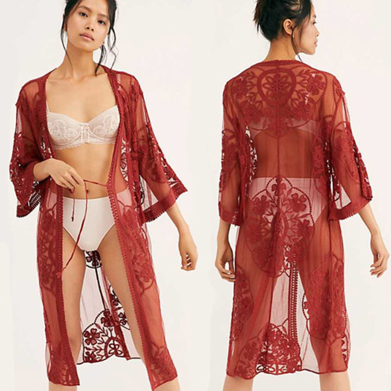Kvinder Elegant Hæklet Kimono med floral design Stilla