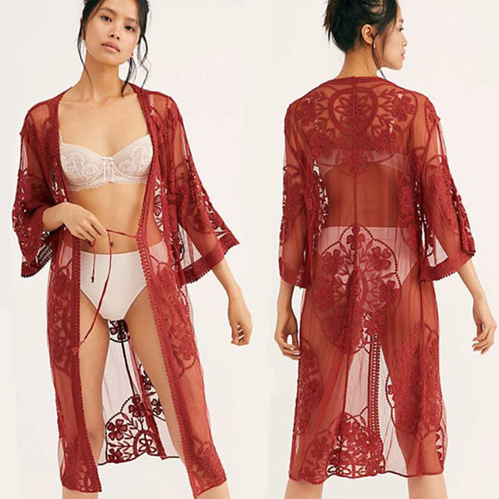 Kvinder Elegant Hæklet Kimono med floral design Stilla